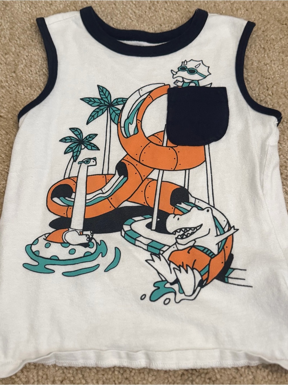 Old Navy White Kids Graphic Tank Top with Orange & Teal